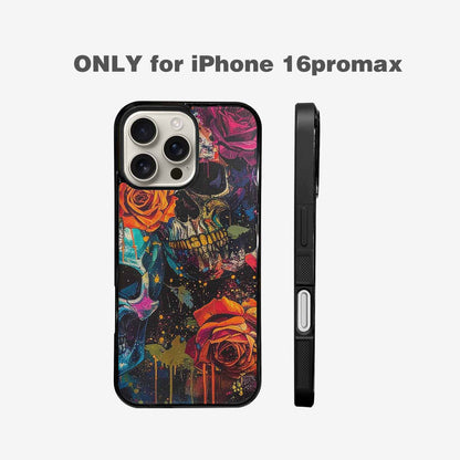 iPhone 16 Pro Max Case — Skulls Roses Acid Wash Custom, Custom Phone Case
