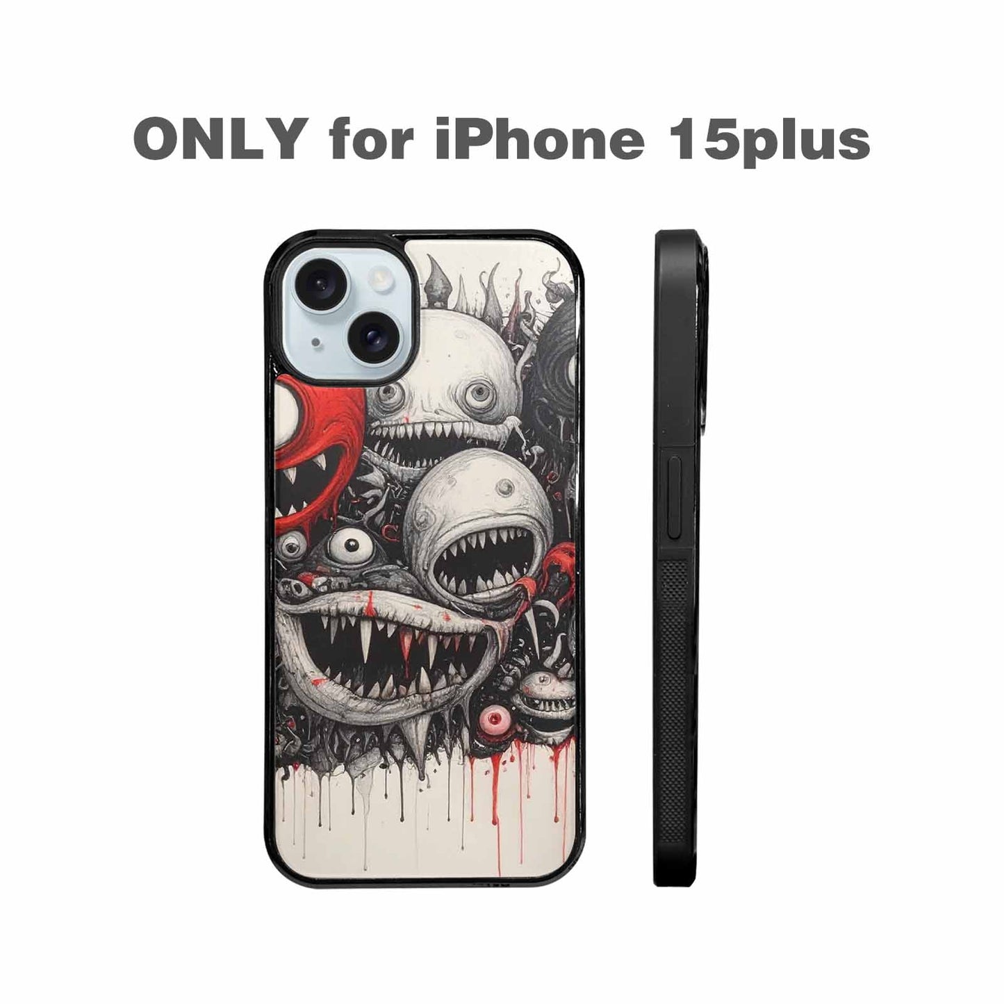 iPhone 15 Plus Case — Multi Eye Monster Black Red Ink, Custom Phone Case