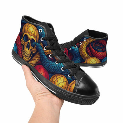 WOMEN'S Snake Skulls Print High Top Canvas Y2K Custom Sneakers