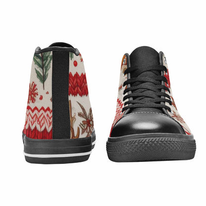 MEN'S Christmas Holly Snowflake High Top Canvas Cottagecore Sneakers