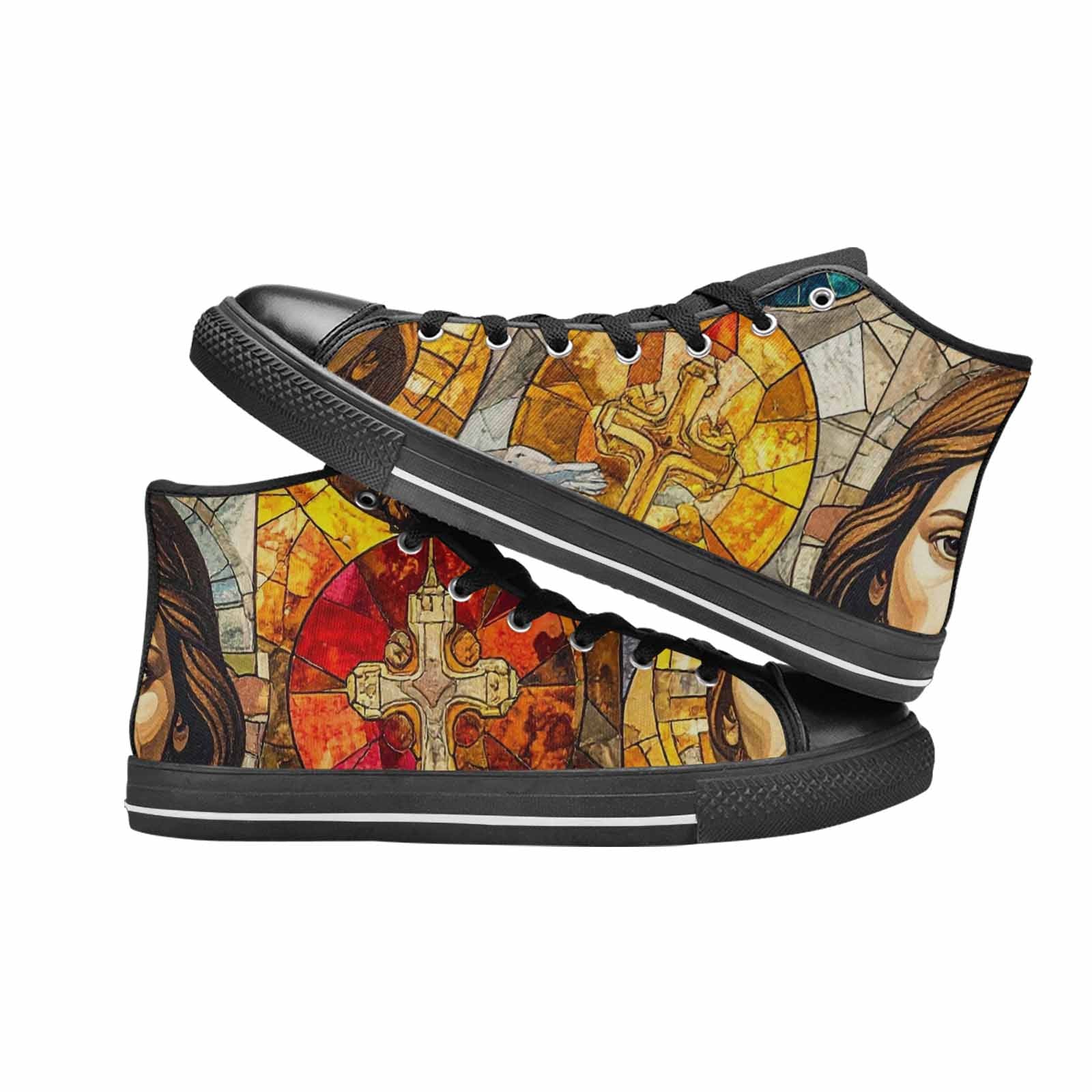WOMEN'S Jesus Face Small High Top Canvas Surreal Custom Sneakers