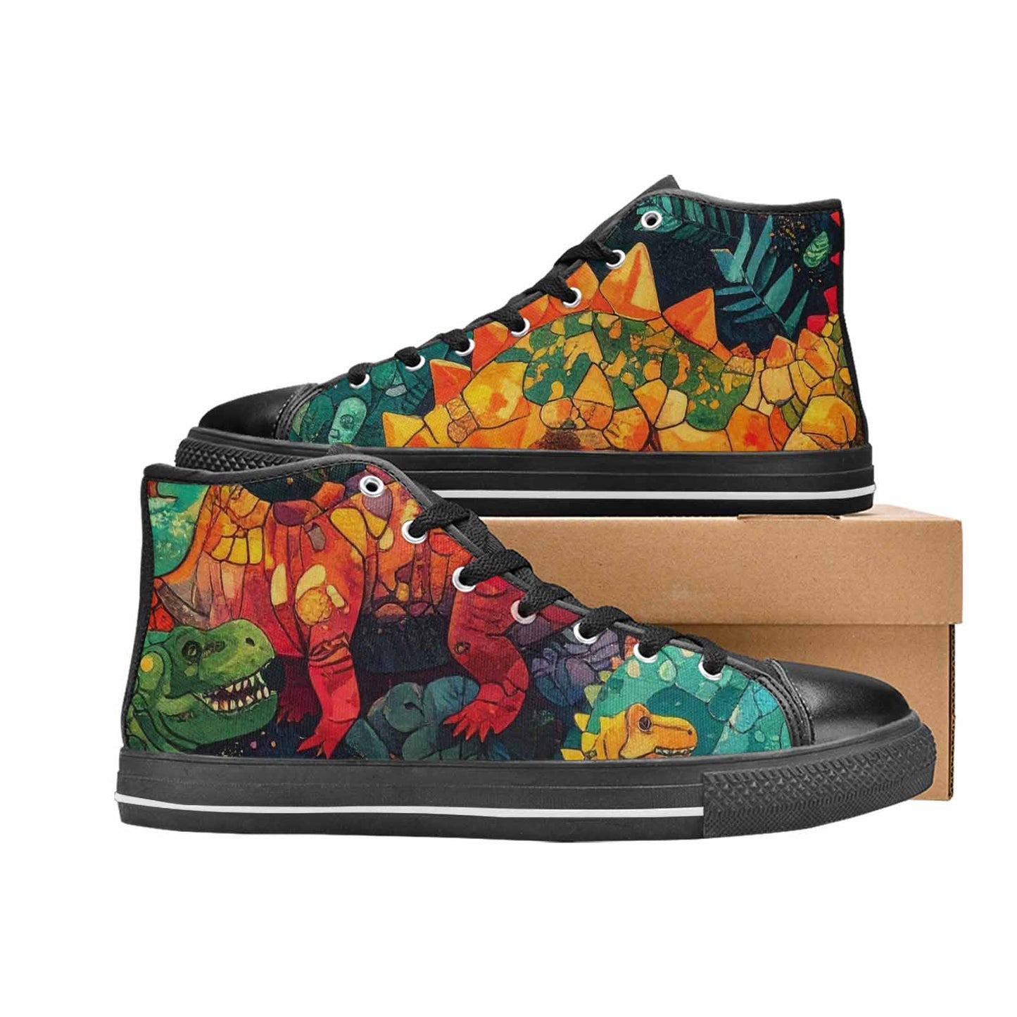 MEN'S Dinosaur Silhouette High Top Canvas Wallpaper Art Sneakers