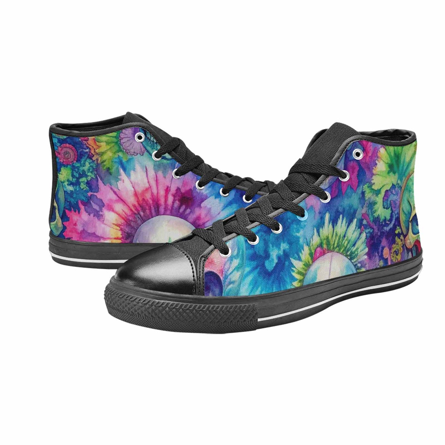 WOMEN'S Tie Dye Skulls Print High Top Canvas Y2K Custom Sneakers
