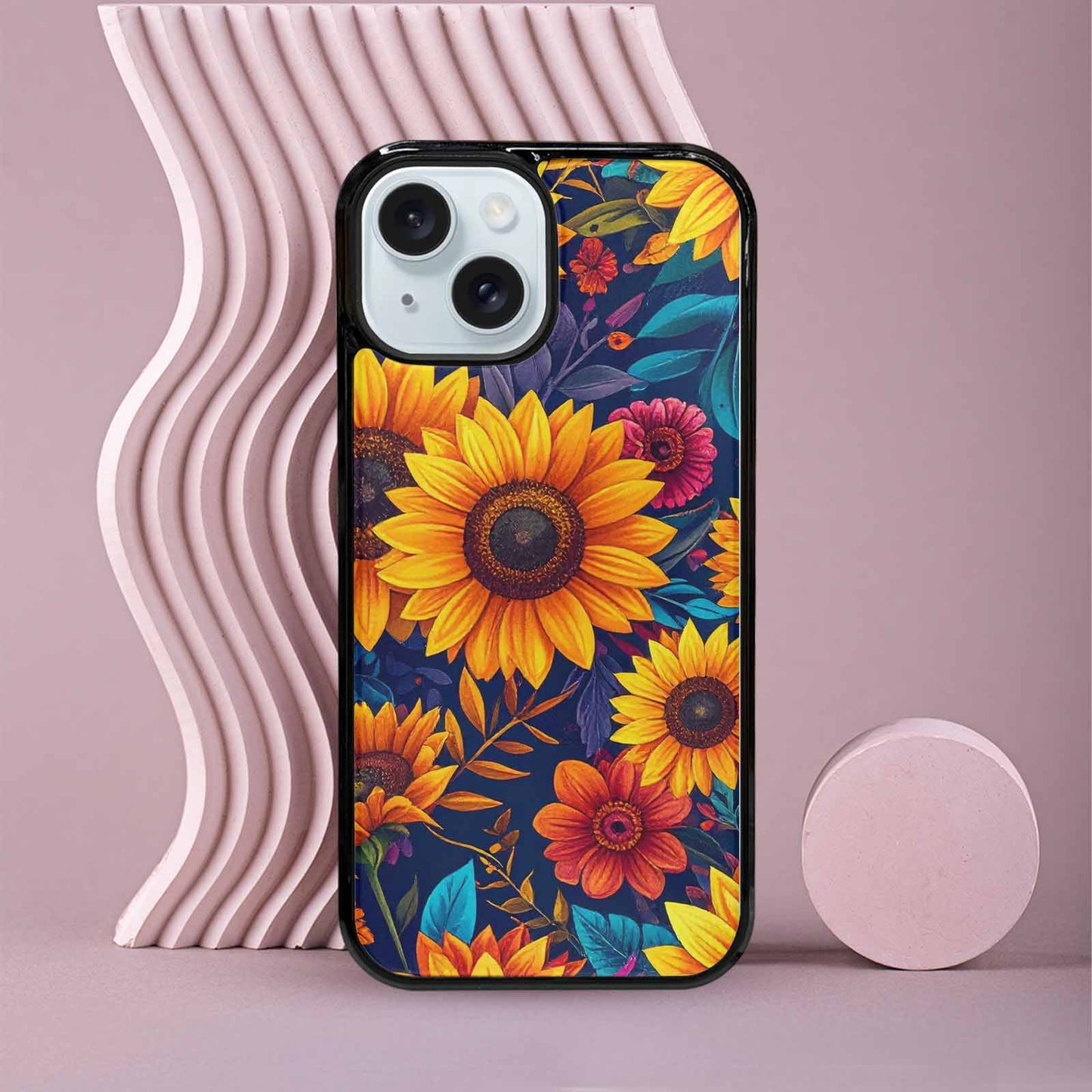 iPhone 15 Case — Sunflower Skulls Print Custom, Custom Made Phone Cover