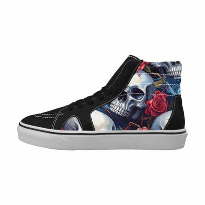 WOMEN'S Skulls Roses Chrome Airbrush High Top Canvas Cottagecore Shoes