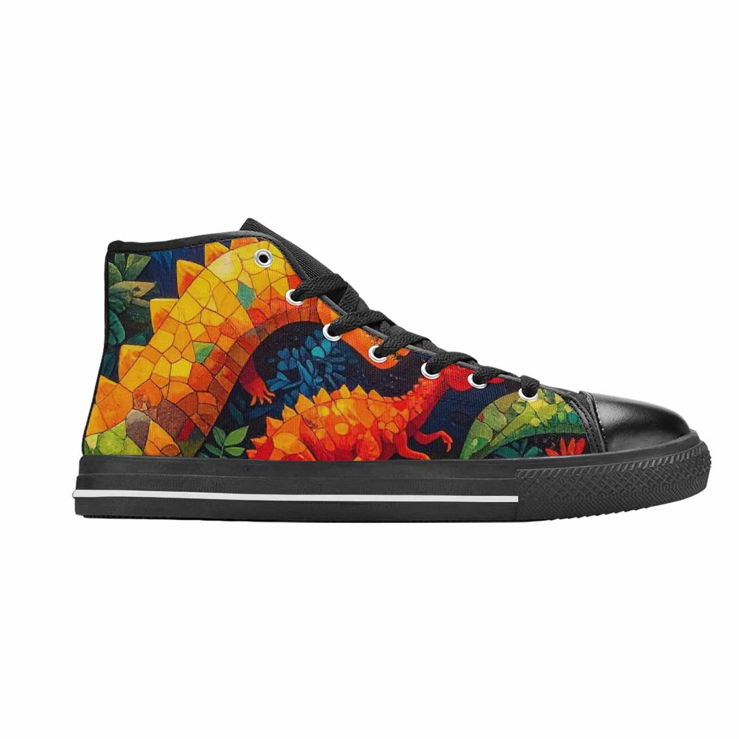 MEN'S Dinosaur Silhouette High Top Canvas Vibrant Chaos Shoes