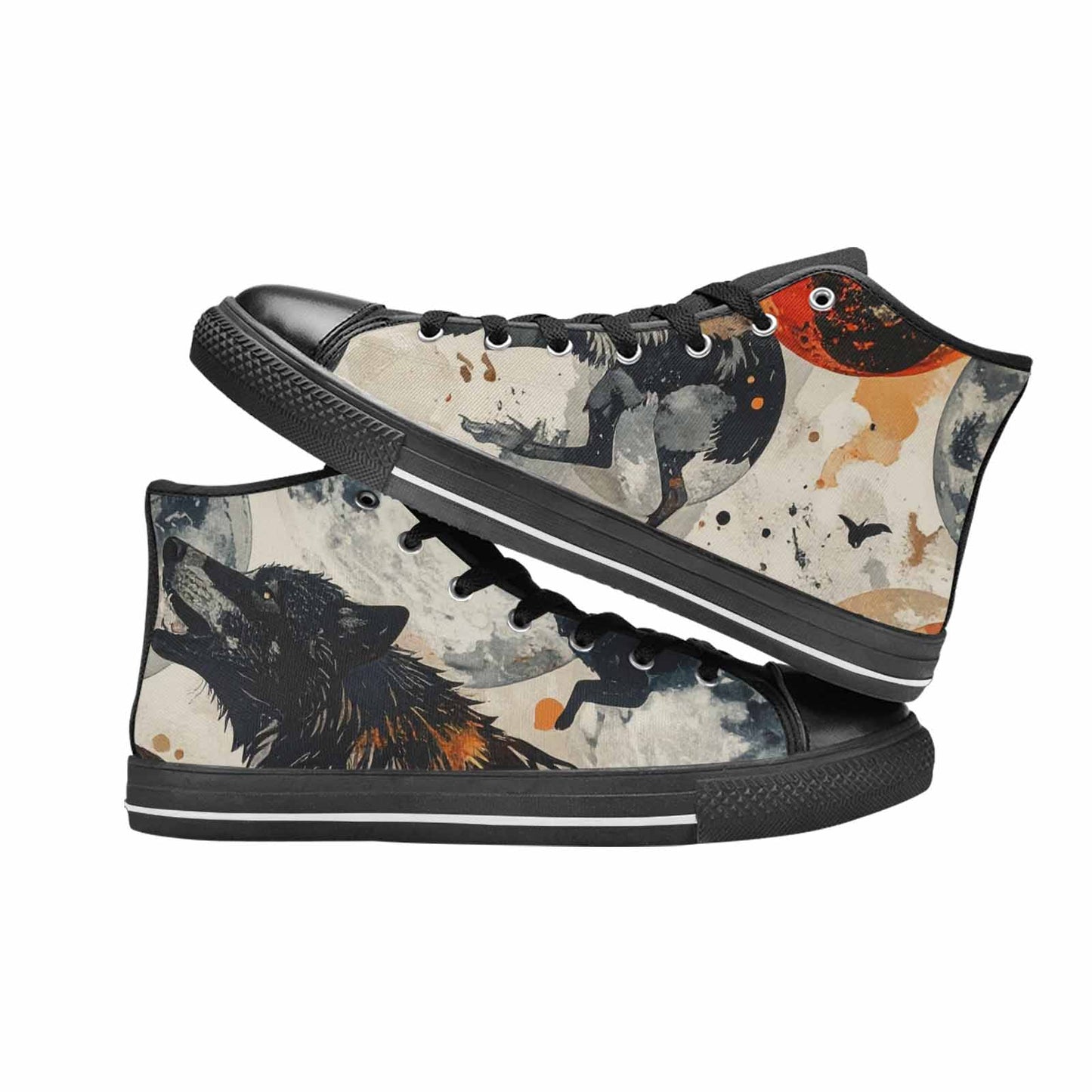 MEN'S Wolf Silhouette Moon High Top Canvas Vibrant Chaos Sneakers