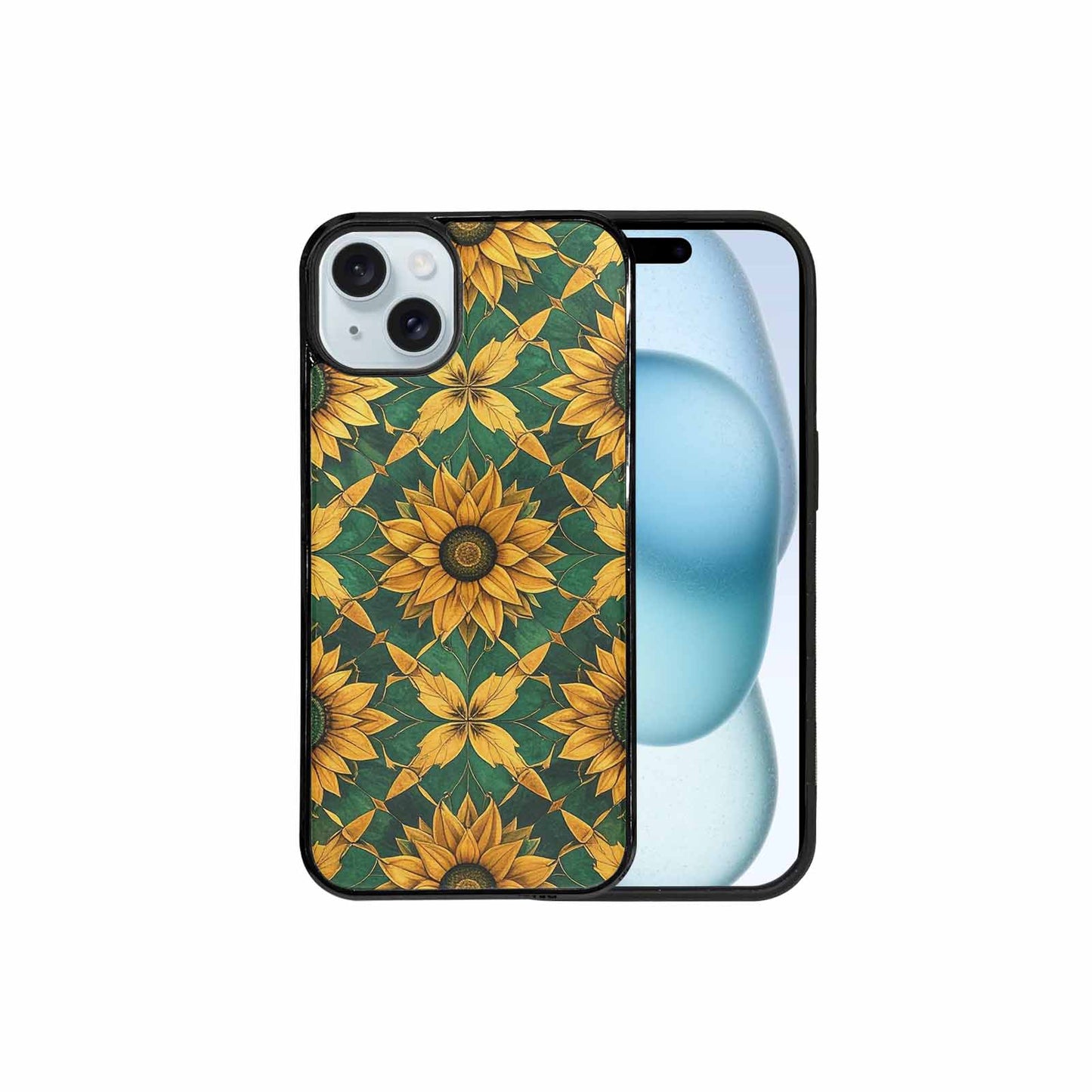 iPhone 15 Plus Case — Sunflower Mandala Kaleidoscope, Custom Made Phone Cover