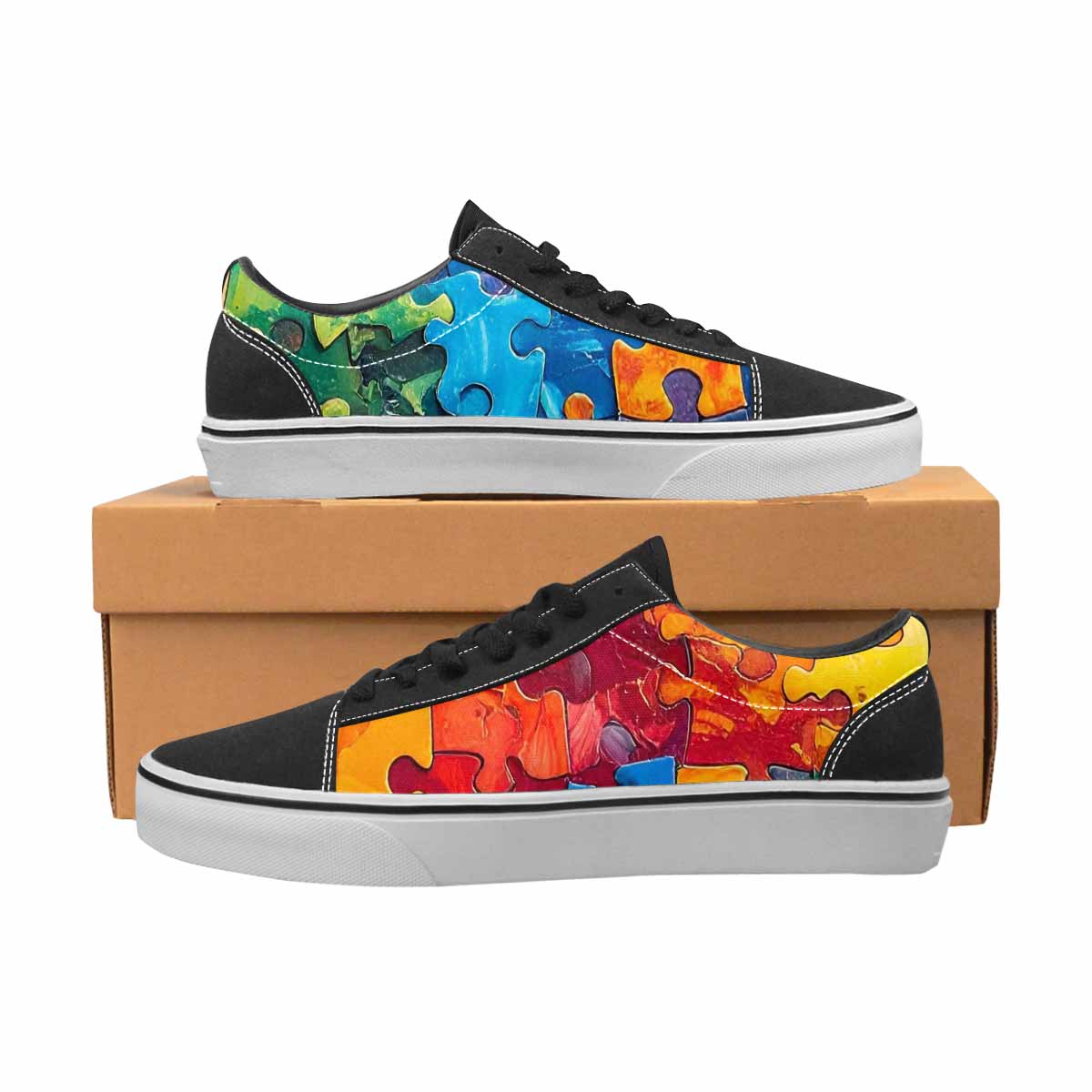 WOMEN'S Autism Puzzle Pieces Lace-Up Canvas Vivid Custom Sneakers