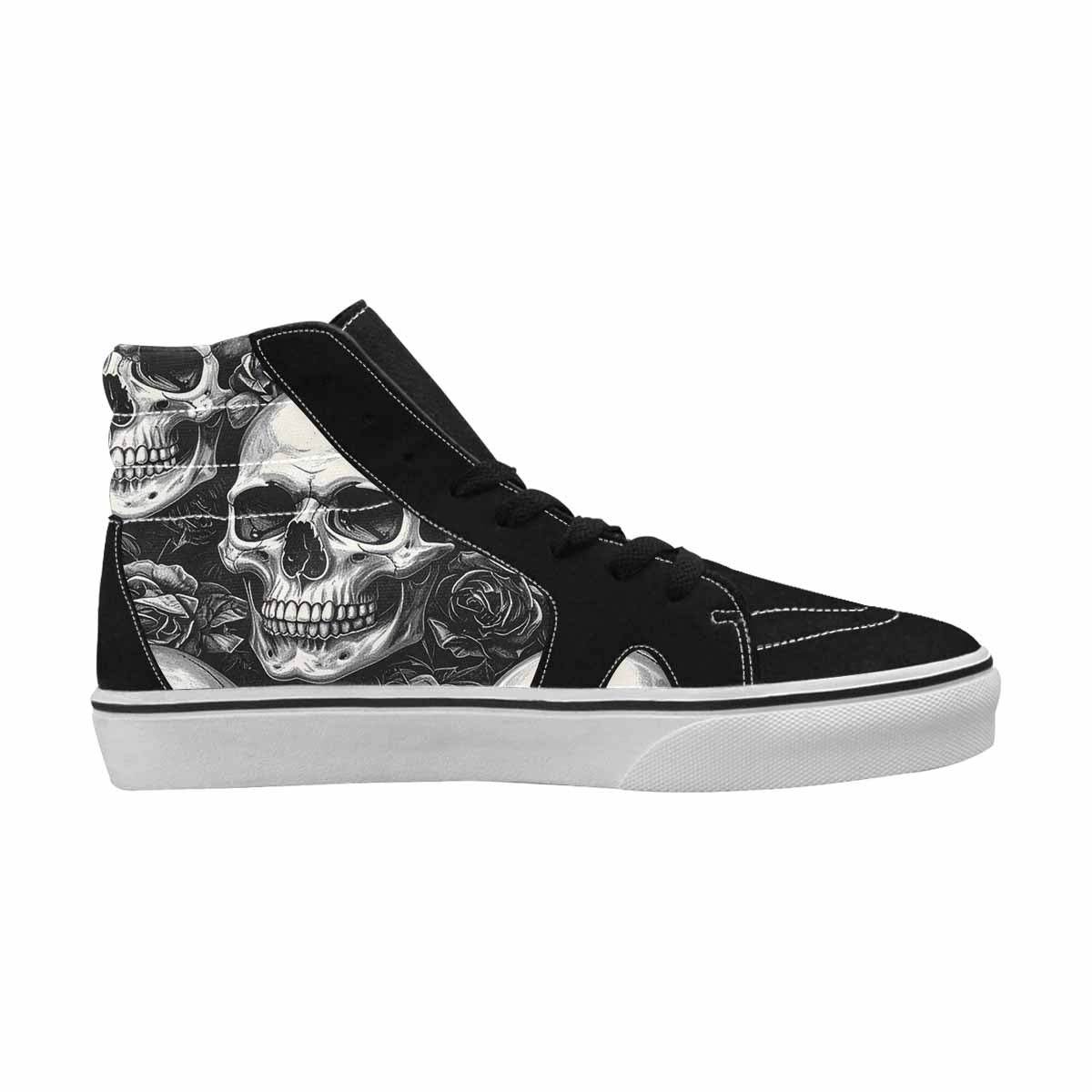 MEN'S Skulls Roses Black Ink High Top Canvas Neon Fantasy Shoes