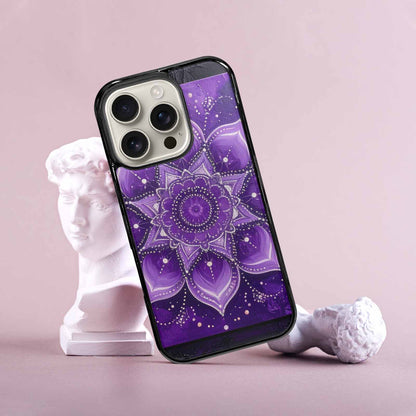 iPhone 16 Pro Case — Purple Mandala Bohemian Print Edge To, Custom Art Phone Cover