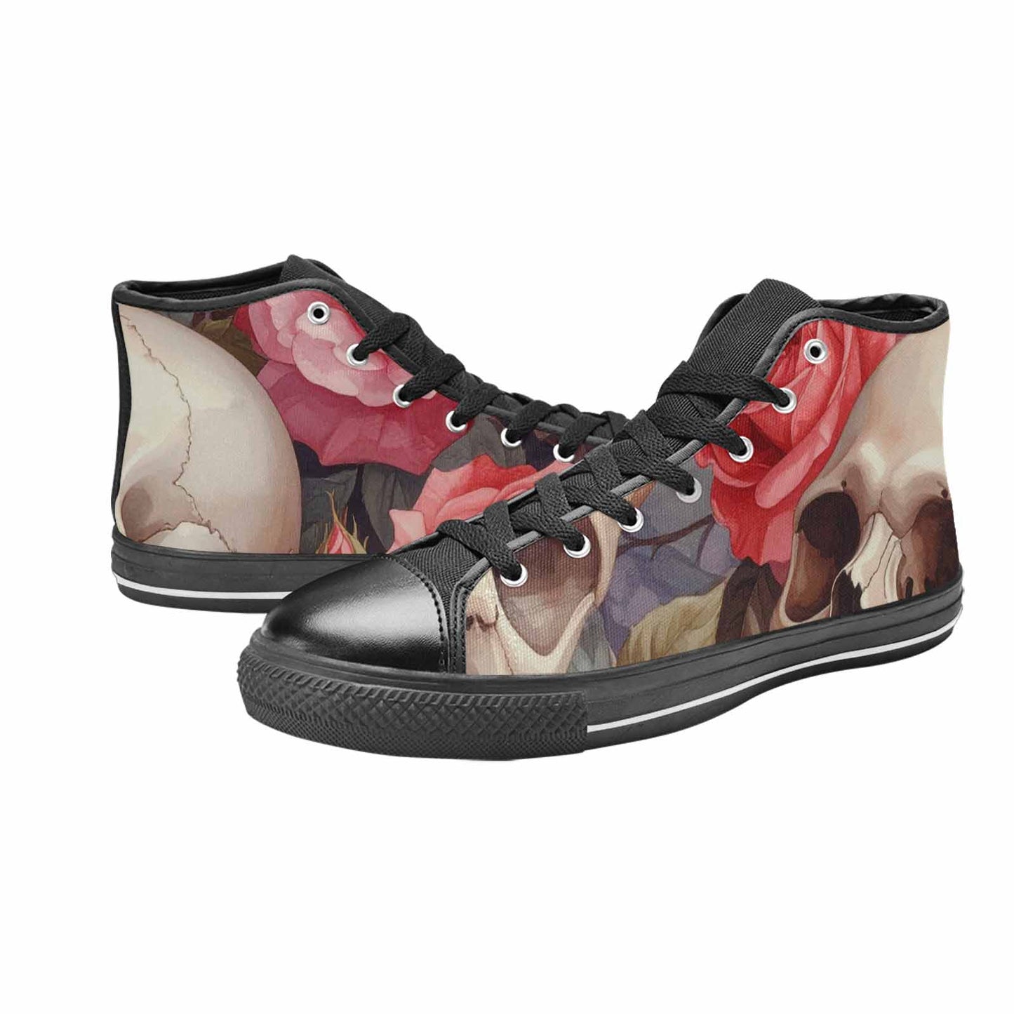 WOMEN'S Skulls Roses Soft Airbrush High Top Canvas Vibrant Chaos Shoes