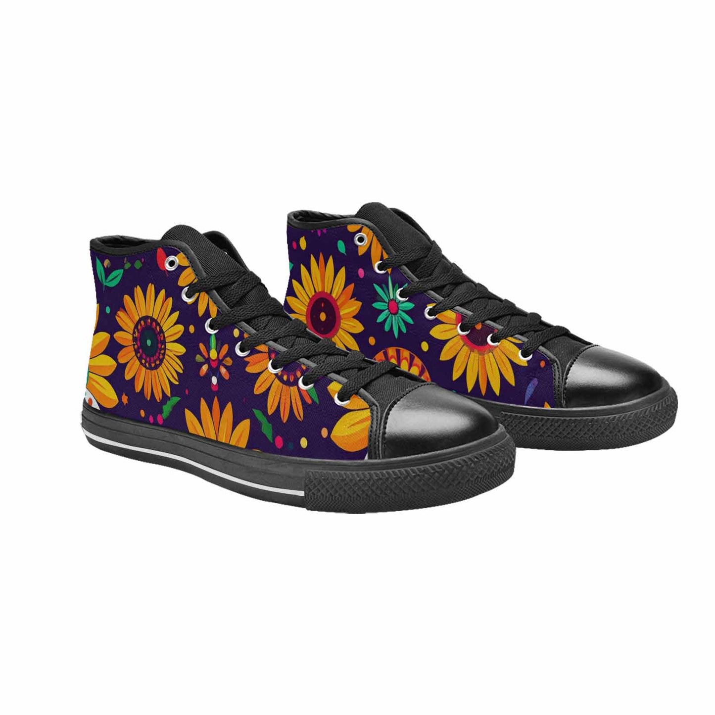 WOMEN'S Sunflowers And Skulls High Top Canvas Grunge Shoes