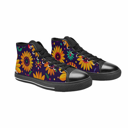 WOMEN'S Sunflowers And Skulls High Top Canvas Grunge Shoes