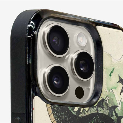 iPhone 15 Pro Max Case — Dragon Scale Black Green Ink Dragons, Custom Printed Phone Case