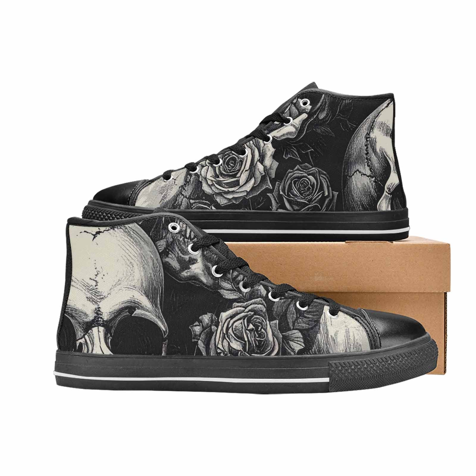 WOMEN'S Skulls Roses Black Ink Alt High Top Canvas Aesthetic Custom Shoes