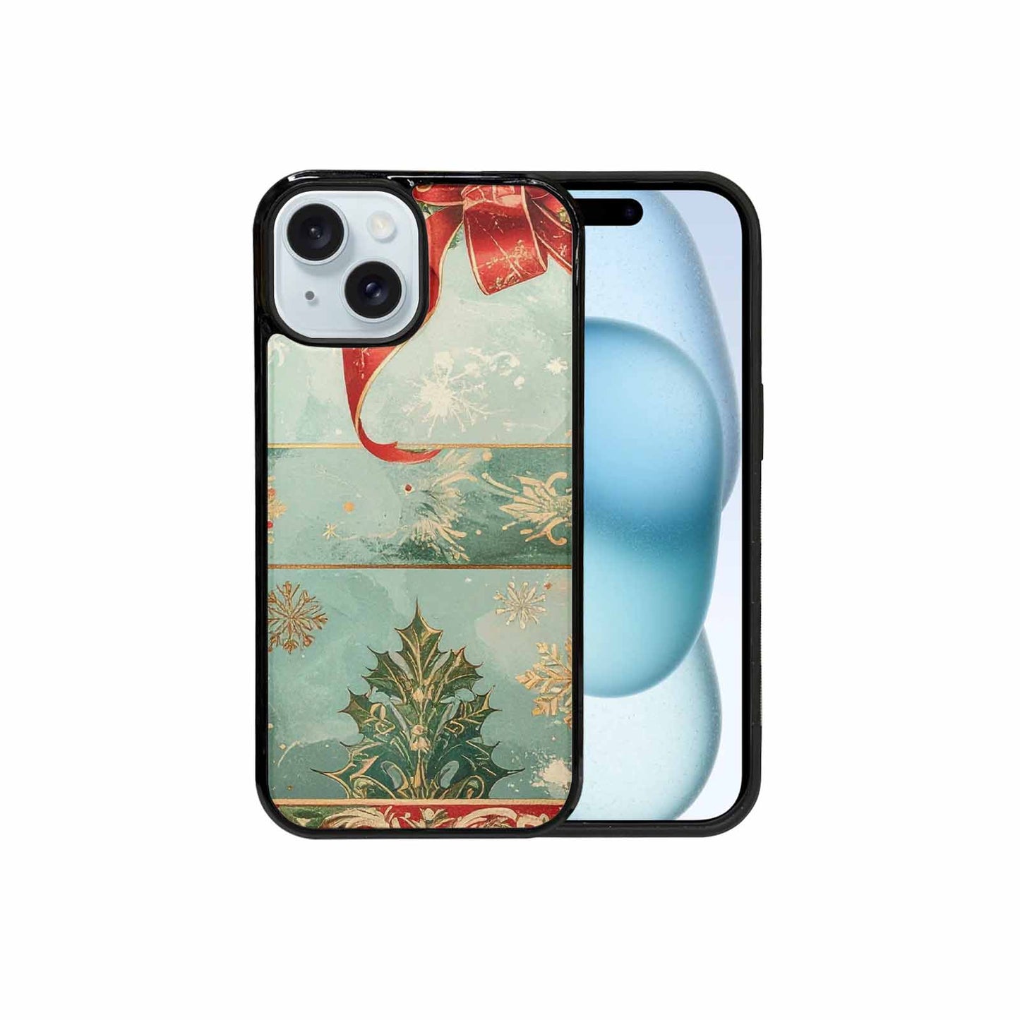 iPhone 15 Case — Christmas Wrapping Paper Pattern Art Wallpaper, Customized Protective Case
