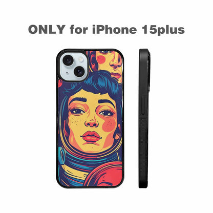 iPhone 15 Plus Case — Retro Astronaut Cartoon Art Pattern Groovy, Custom Phone Case