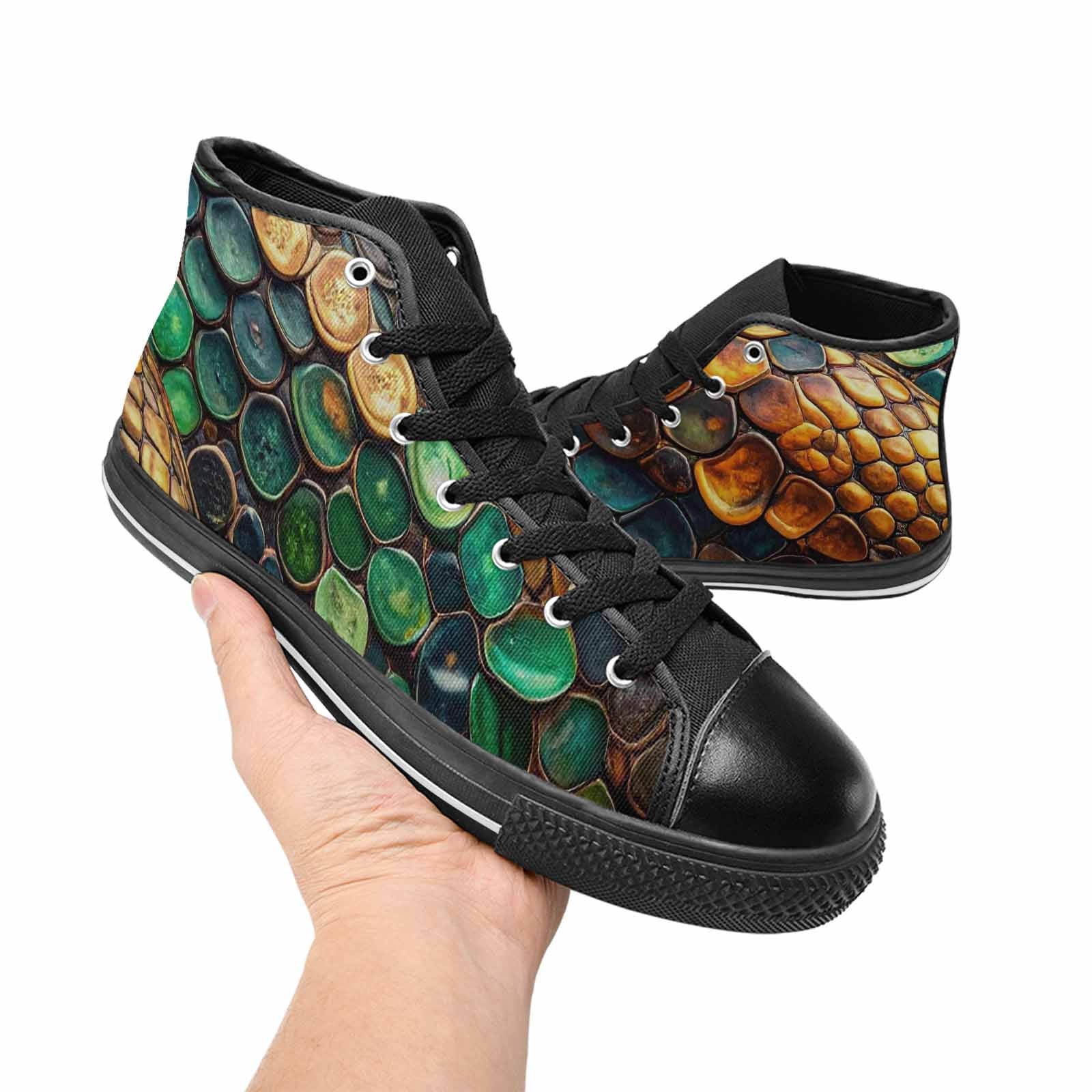 MEN'S Snake Skin Reptile High Top Canvas Wallpaper Art Custom Sneakers