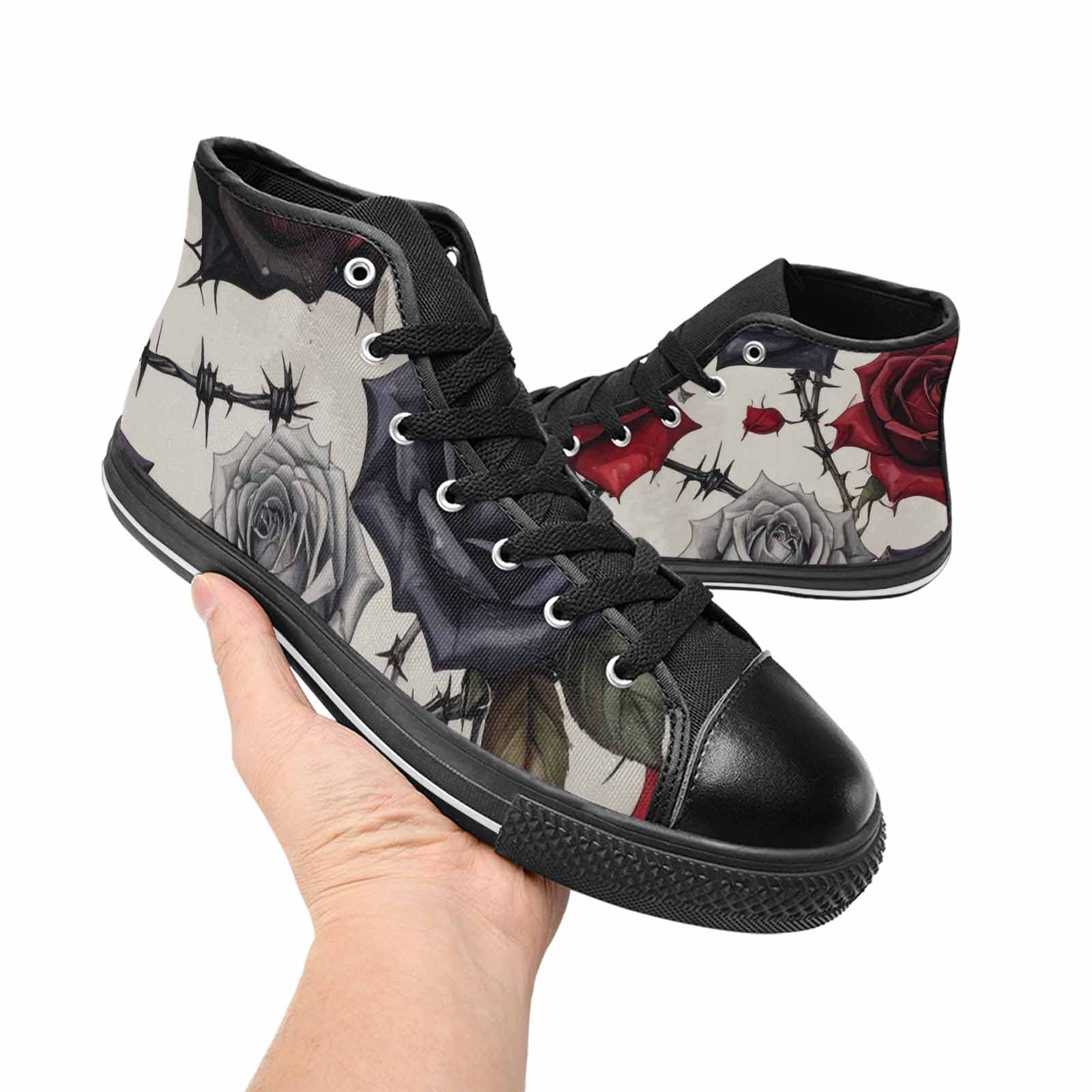 MEN'S Black Gothic Rose High Top Canvas Aesthetic Custom Sneakers