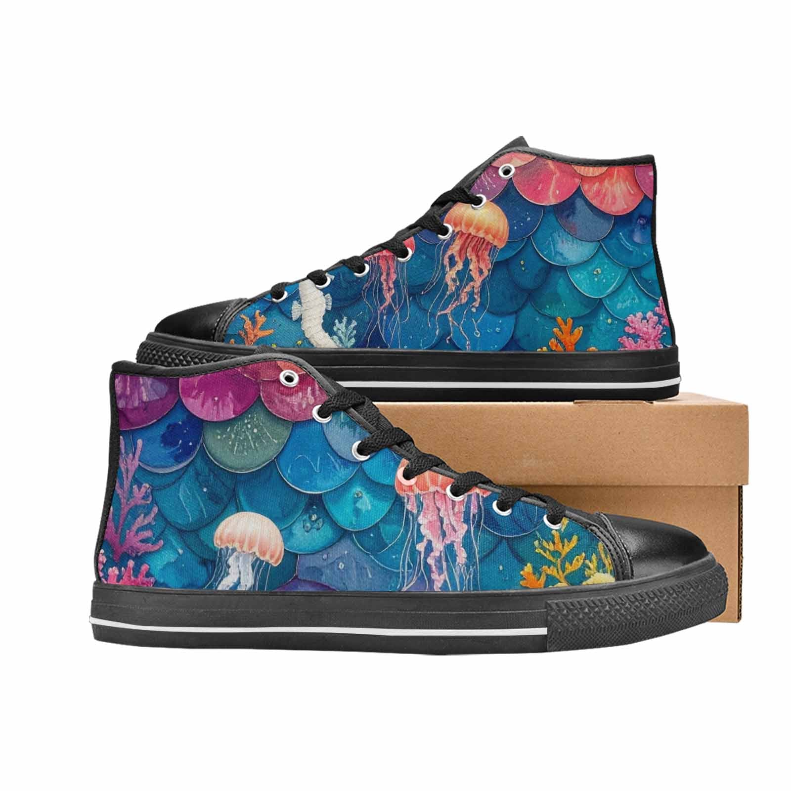 MEN'S Fish Scale Coral High Top Canvas Wallpaper Art Sneakers