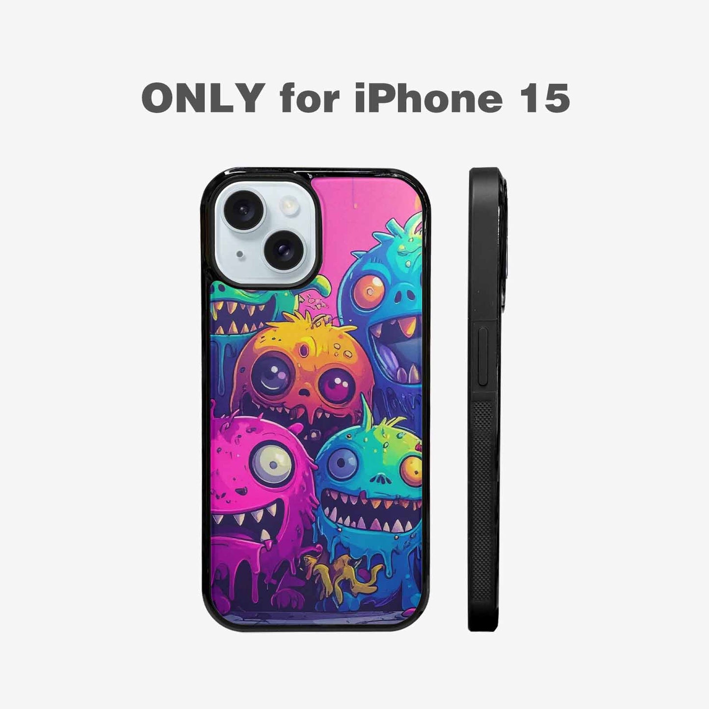 iPhone 15 Case — Overlapping Endlessly No Empty Space Monsters, Custom Printed Phone Case