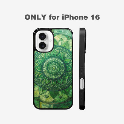 iPhone 16 Case — Green Mandala Bohemian Print Edge To, Unique Phone Case Design