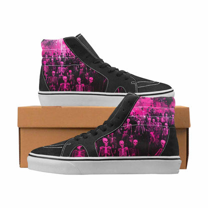 WOMEN'S Skulls Neon Pink Glow High Top Canvas Statement Wallpaper Art Original Art Sneakers