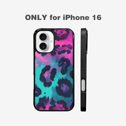 iPhone 16 Case — Leopard Neon Pink Teal Airbrush, Custom Made Phone Cover