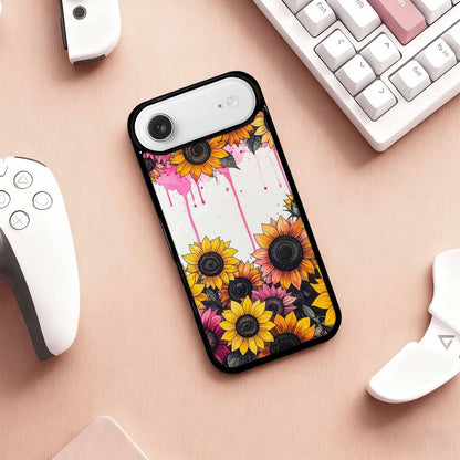 iPhone 17 Air Case — Sunflower Burst Black Pink Ink Floral, Custom Phone Case