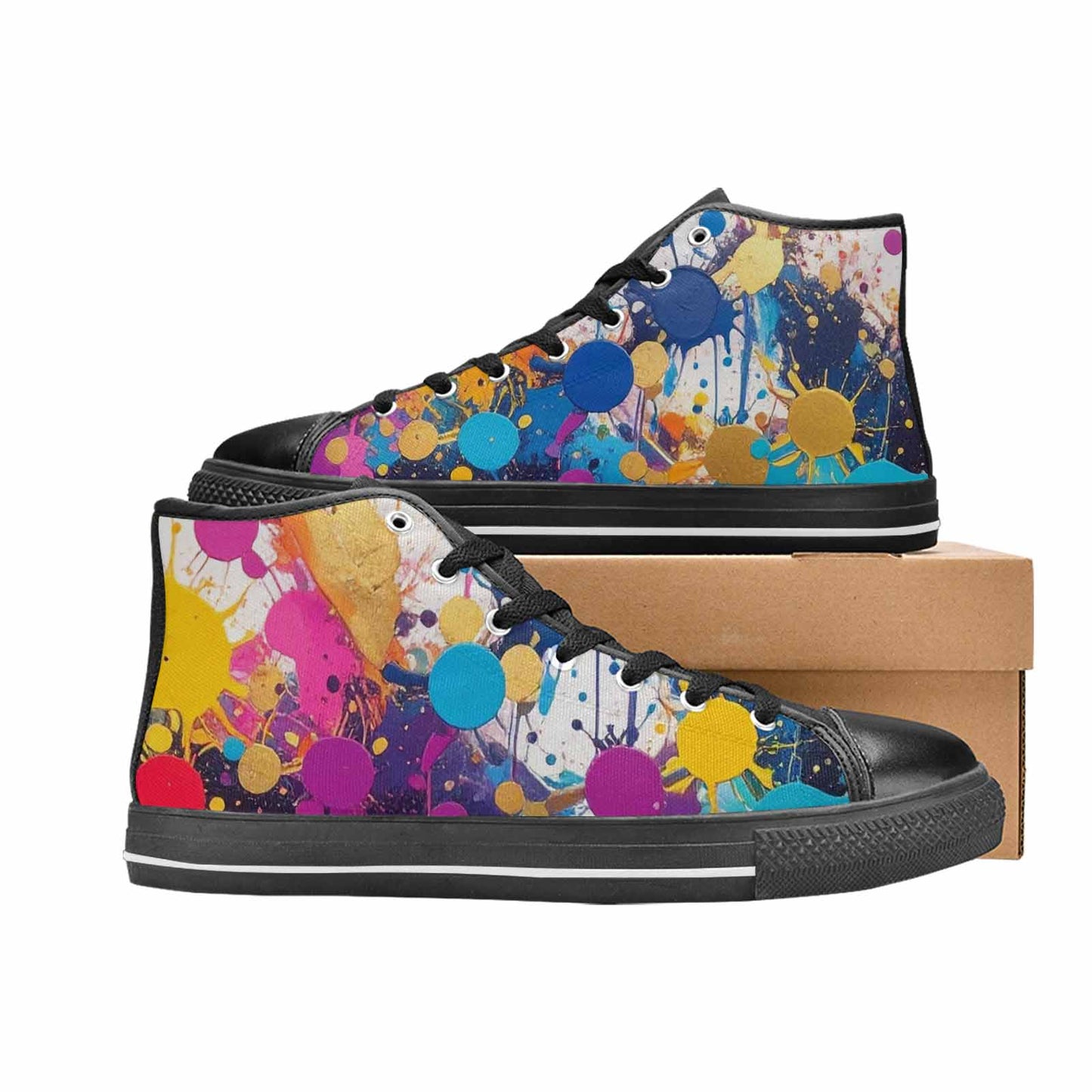 WOMEN'S Paint Splatter High Top Canvas Grunge Custom Sneakers