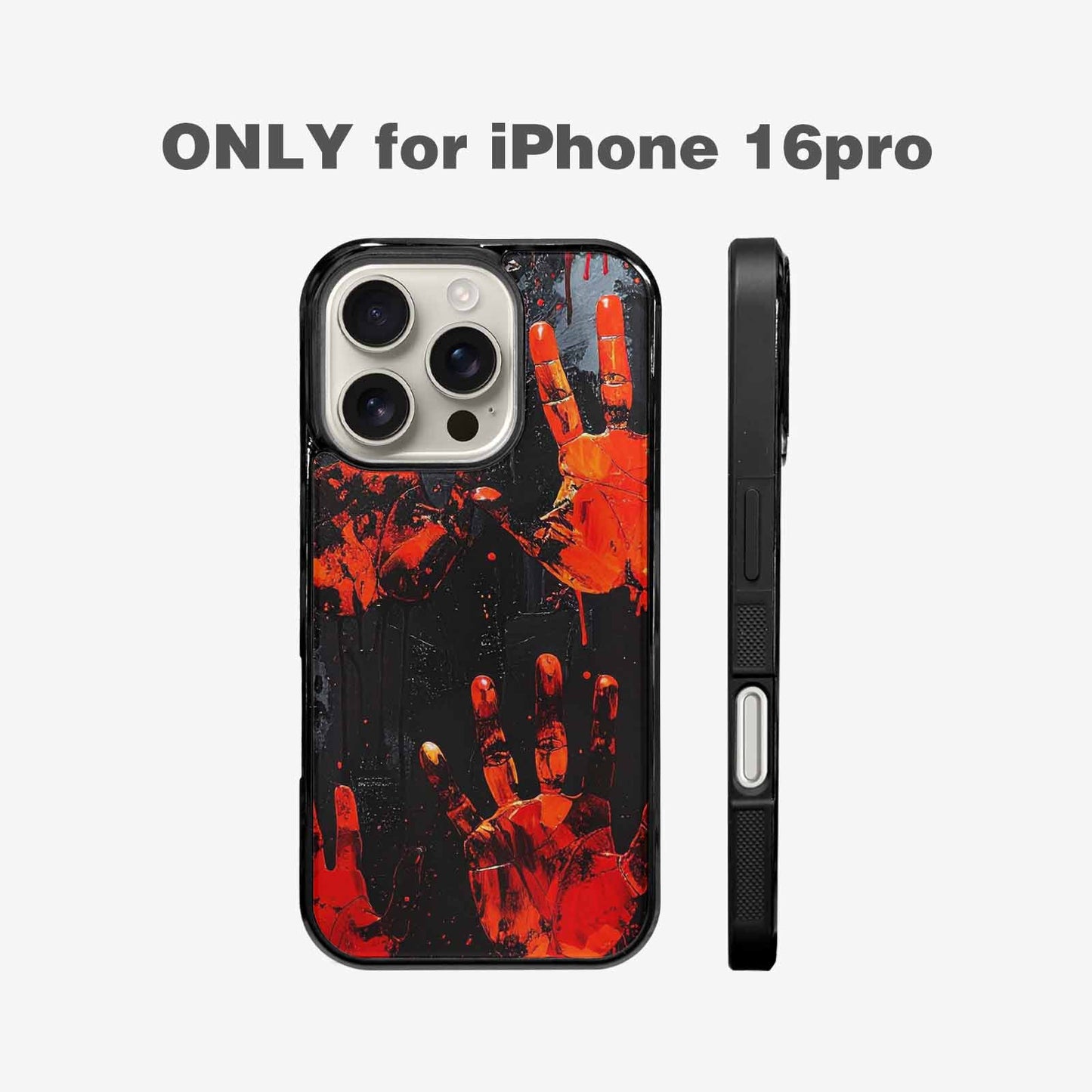 iPhone 16 Pro Case — Splatter Paint Art Hand Prints Black, Personalized Phone Case