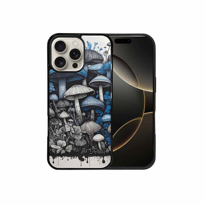 iPhone 16 Pro Max Case — Mushrooms General Black Blue Ink Mushrooms, Custom Made Phone Cover