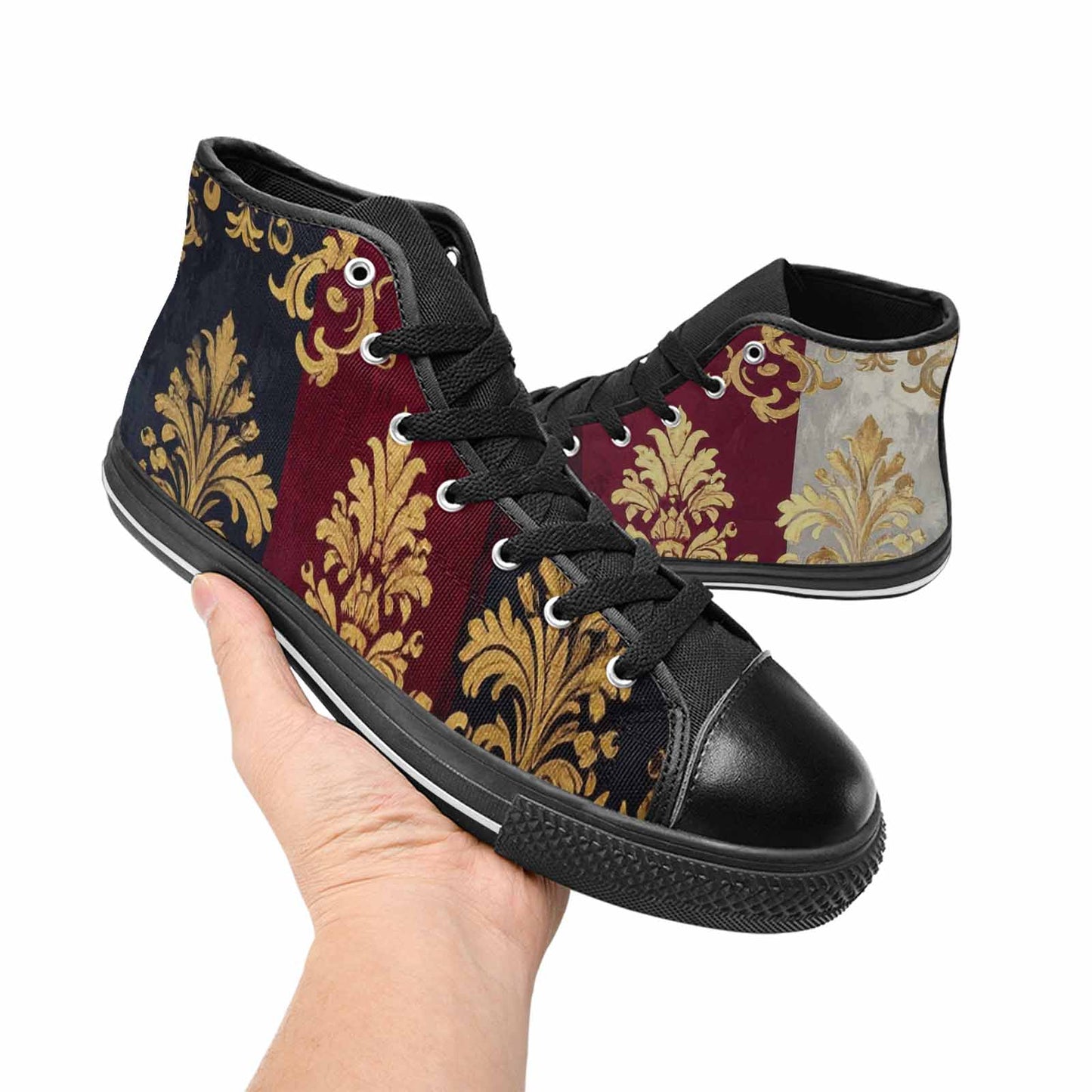 WOMEN'S Damask Ornamental Wallpaper High Top Canvas Wallpaper Art Sneakers