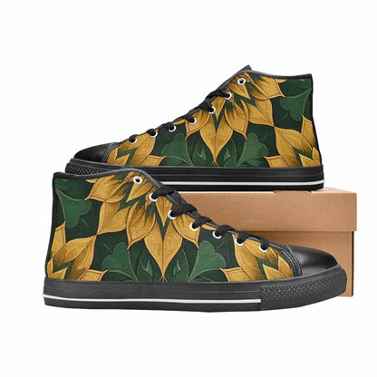 WOMEN'S Sunflower Mandala Kaleidoscope High Top Canvas Neon Fantasy Sneakers
