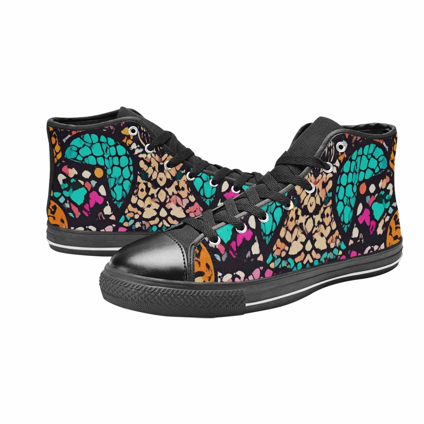 WOMEN'S Snake Print Skull High Top Canvas Vibrant Chaos Custom Shoes