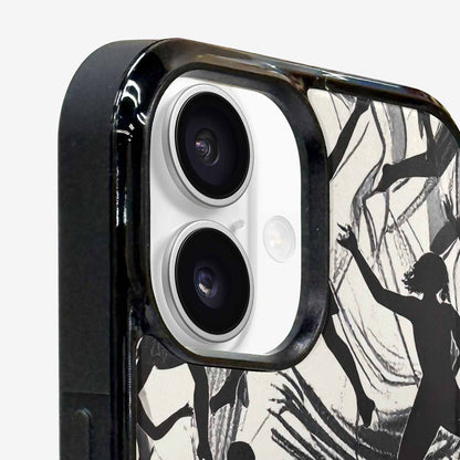 iPhone 16 Case — Bold Dancing Figure Line Art Pattern, Customized Protective Case