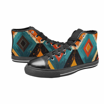 WOMEN'S Southwestern Geometric Diamond High Top Canvas Wallpaper Art Sneakers