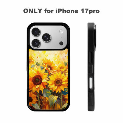 iPhone 17 Pro Case — Impressionist Sunflower Brushstroke Pattern Hundreds Floral, Customized Protective Case