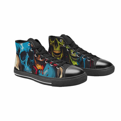 WOMEN'S Dripping Skulls Collage High Top Canvas Vibrant Chaos Custom Sneakers