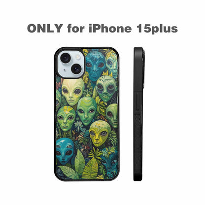 iPhone 15 Plus Case — Aliens Pattern Hundreds Of Sma Bcn, Custom Printed Phone Case
