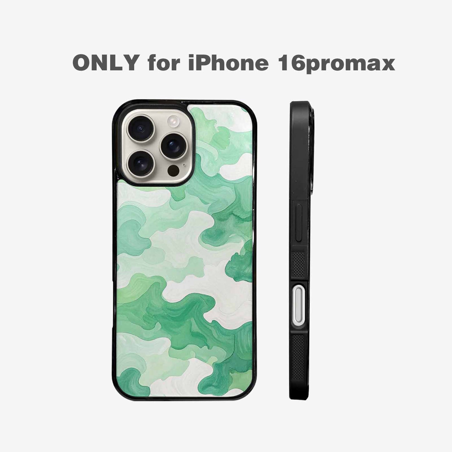 iPhone 16 Pro Max Case — Camo Mint Green White, Custom Designed Case Cover