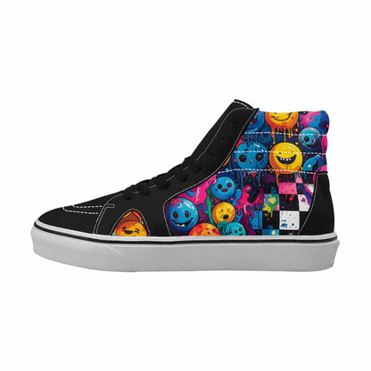 WOMEN'S Yellow Smiley Face High Top Canvas Vivid Custom Shoes