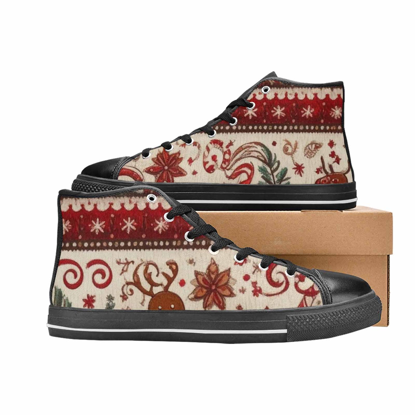 WOMEN'S Christmas Holly Snowflake High Top Canvas Grunge Sneakers