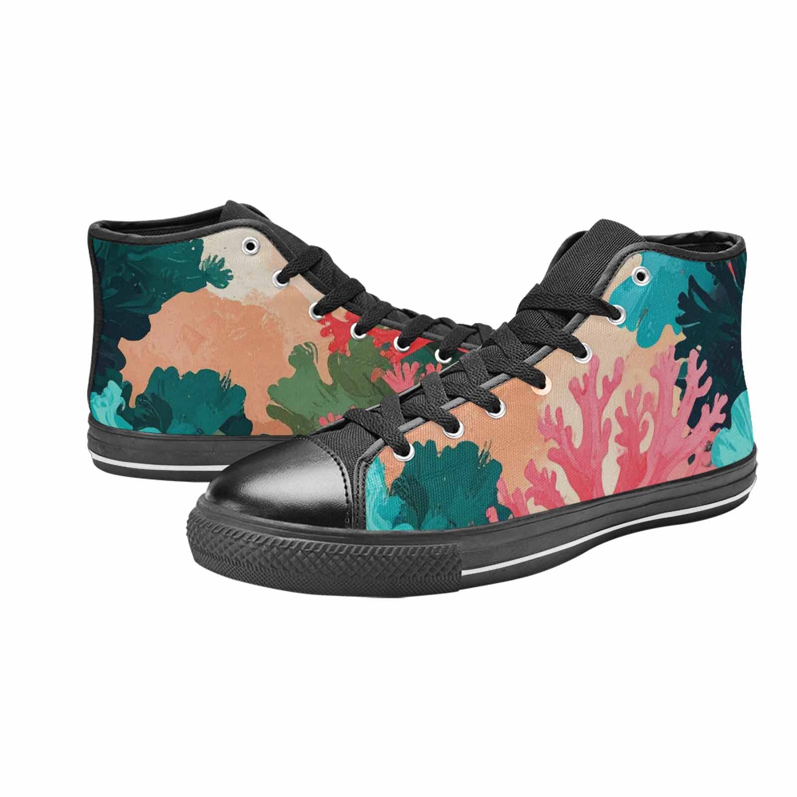 MEN'S Camo Coral Turquoise High Top Canvas Neon Fantasy Custom Sneakers