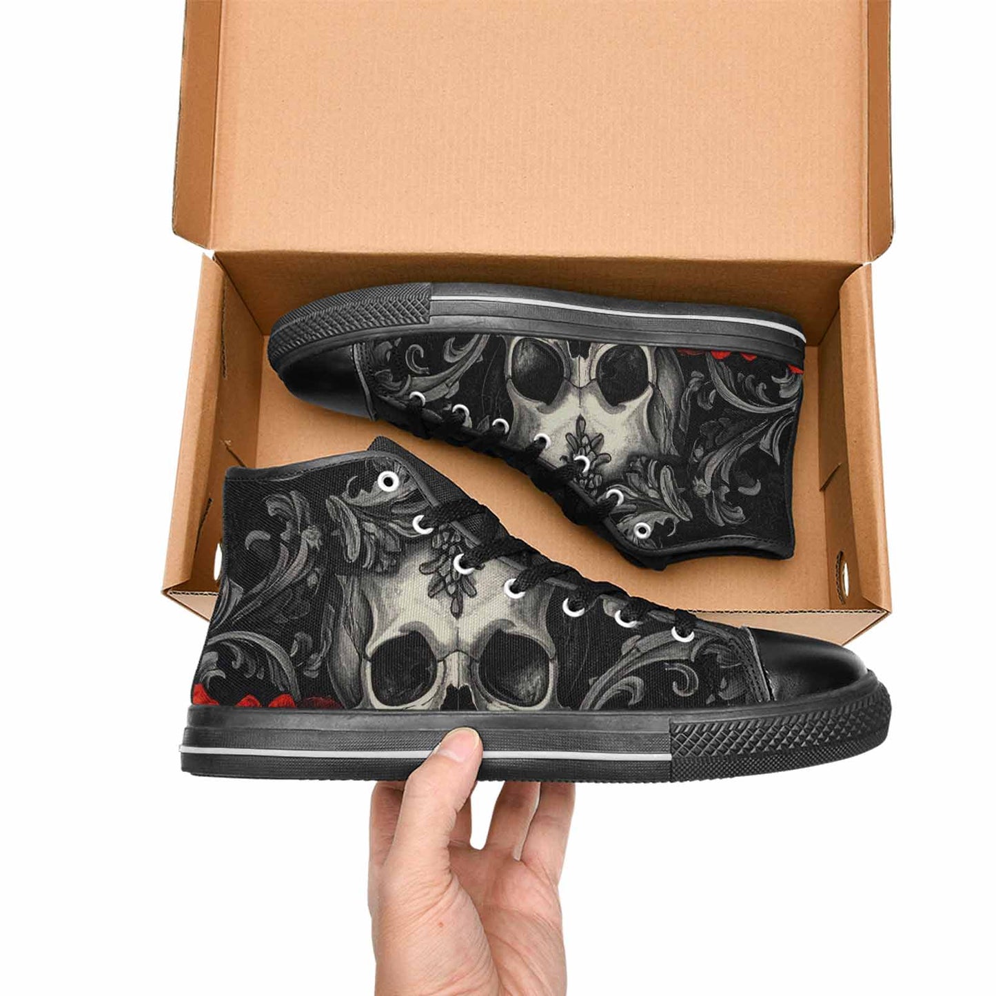 WOMEN'S Skulls Roses Fine Line High Top Canvas Vivid Shoes