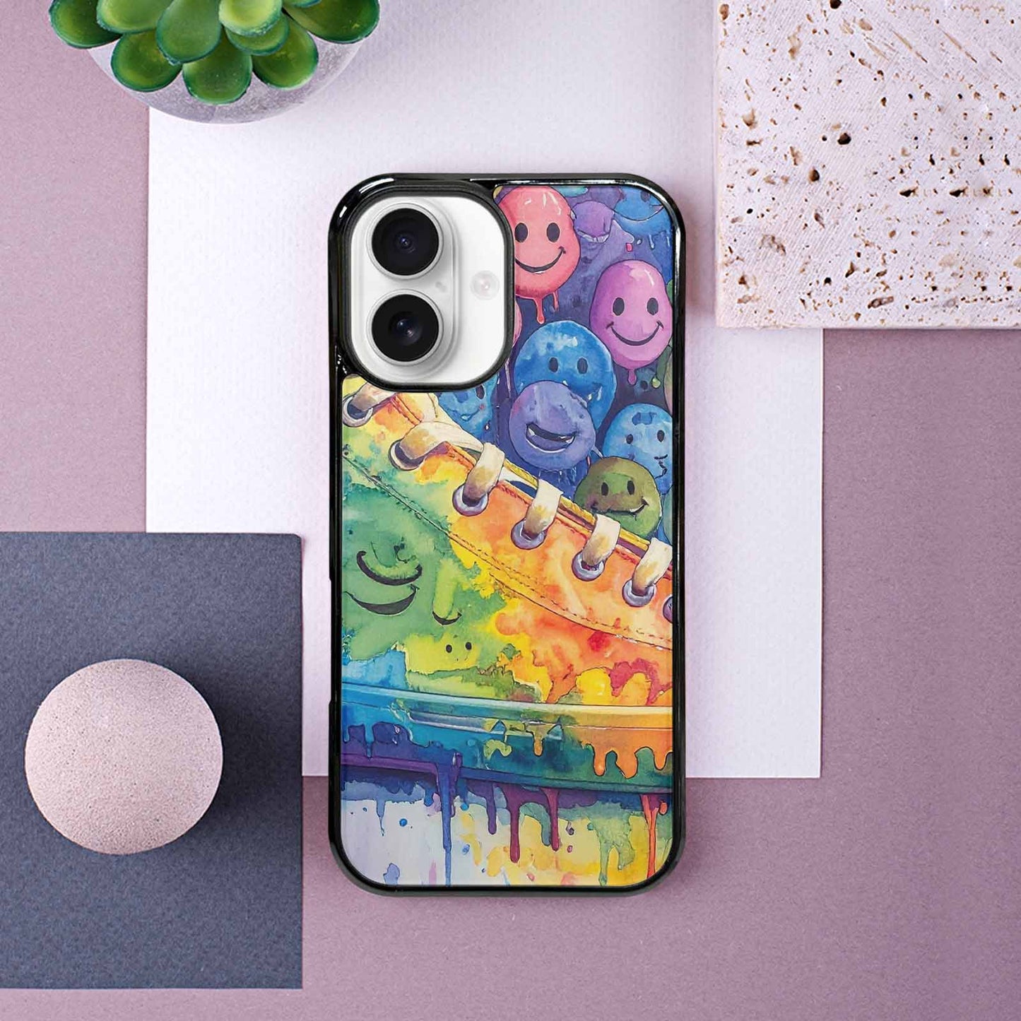 iPhone 16 Case — Smiley Facessmiley Faces Tie D, Custom Made Phone Cover