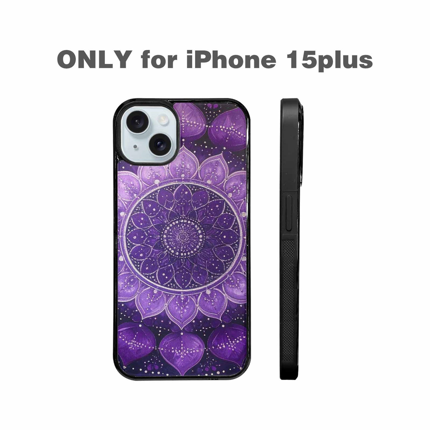 iPhone 15 Plus Case — Purple Mandala Bohemian Print Edge To, Custom Designed Case Cover