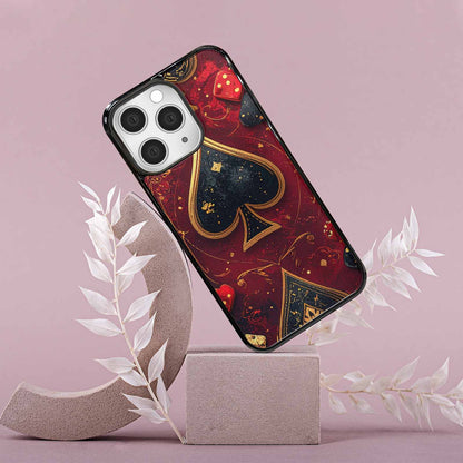 iPhone 15 Pro Max Case — Playing Card Suits Pattern Poker Chips, Custom Phone Case