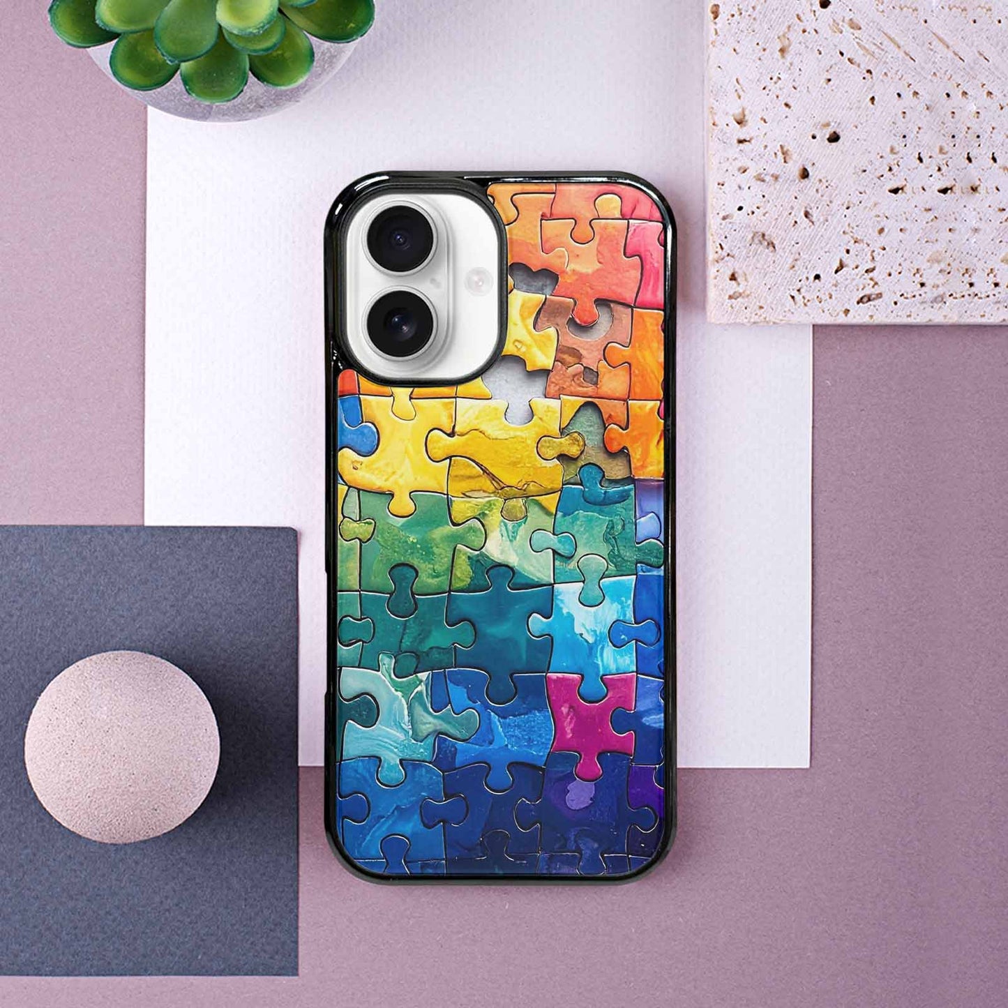iPhone 16 Case — Autism Puzzle Pieces Puzzle Piece Pattern, Custom Phone Case